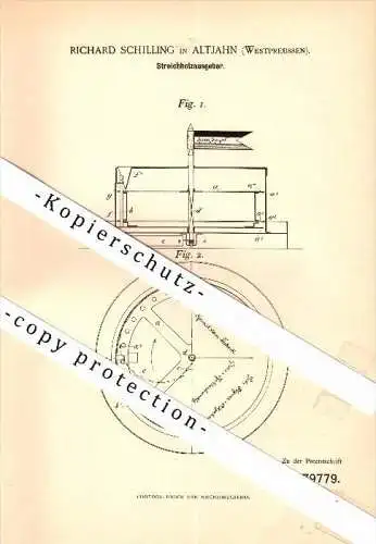 Original Patent - Richard Schilling in Altjahn bei Smetowo Graniczne , 1894 , Streichholz - Ausgeber , Zündhölzer !!!