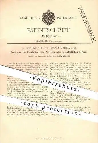 original Patent - Dr. G. Selle , Brandenburg , 1895 , Herstellung bunter Photographien , Fotograf , Fotografie , Kamera