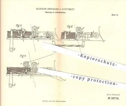 original Patent - Rudolph Herrmann in Stötteritz , 1886 , Liniermaschine , Linieren , Lineal , Druck , Druckerei !!!