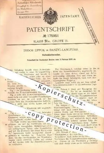 original Patent - Isidor Lippok in Danzig - Langfuhr , 1905 , Notenblatt - Wender , Note , Noten , Musik , Notenständer