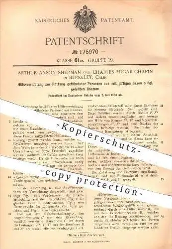 original Patent - A. Anson Sherman / C. E. Cahpin / Berkeley , Californien , 1904 , Rettung vor Gasen , Gas , Gasmaske !