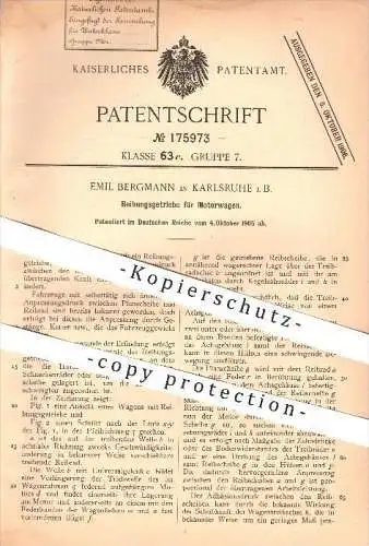 original Patent - Emil Bergmann , Karlsruhe , 1905 , Reibungsgetriebe für Motorwagen , Getriebe , Motor , Motoren , Auto