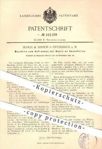 original Patent - Bloch & Hirsch in Offenbach / Main , 1897 , Aufrauhen der Haare an Hasenfell , Hase , Hasen , Scheren