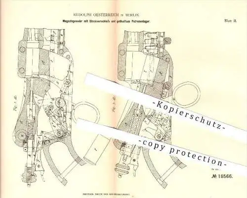 original Patent - R. Oesterreich , Berlin , 1881 , Magazingewehr mit Blockverschluss u. geteiltem Patronenlager , Gewehr