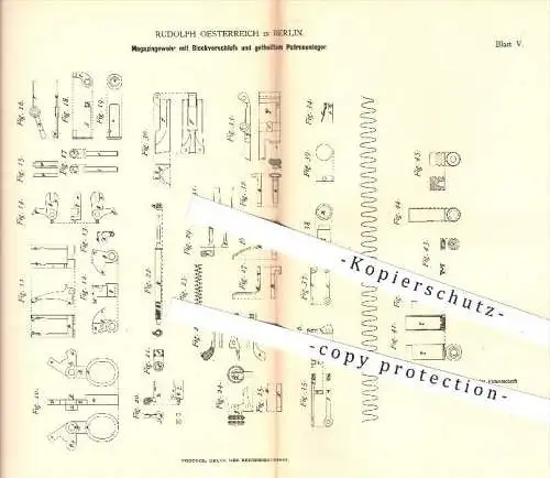 original Patent - R. Oesterreich , Berlin , 1881 , Magazingewehr mit Blockverschluss u. geteiltem Patronenlager , Gewehr