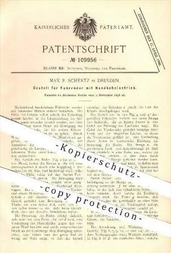 original Patent - Max R. Schertz , Dresden , 1898 , Fahrräder mit Handhebelantrieb , Fahrrad , Fahrradrahmen , Fahrzeuge