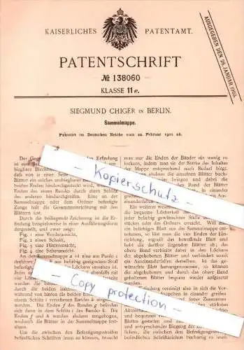 Original Patent - Siegmund Chiger in Berlin , 1902 , Sammelmappe !!!