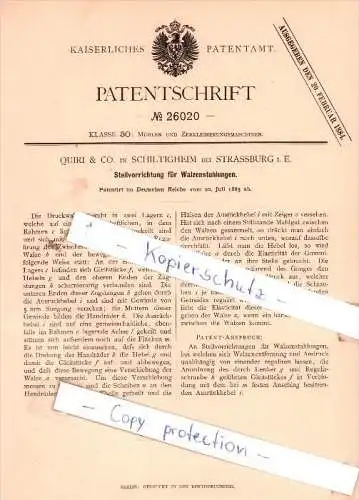 Original Patent -  Quiri & Co. in Schiltigheim bei Strassburg i. E.  , 1883 , Mühlen !!!