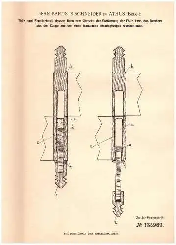 Original Patent - J.P. Schneider in Athus , 1902 , Fensterband , Fensterbau , Fenster !!!