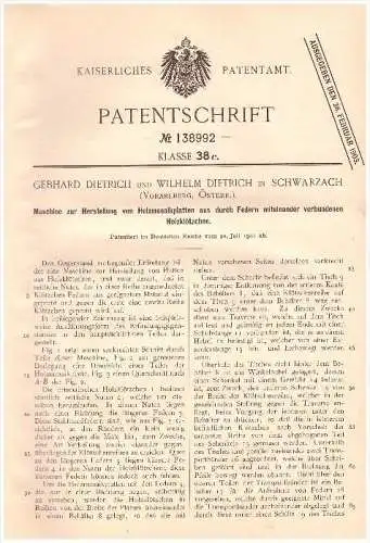 Original Patent - W. Dietrich in Schwarzach , Vorarlberg , 1901 , Herstellung von Holzmosaik , Schreiner , Tischlerei !!