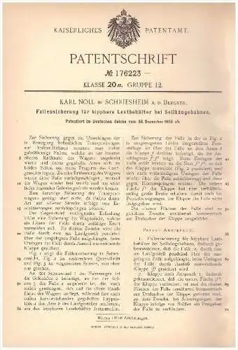 Original Patent - Karl Noll in Schriesheim a.d. Bergstraße, 1905 , Fallensicherung für Seilbahn , Hängebahn !!!