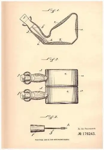 Original Patent - Karl zum Tobel in Ravensburg , Württemberg , 1904 , Flasche für zersetzliche, chemische Flüssigkeiten