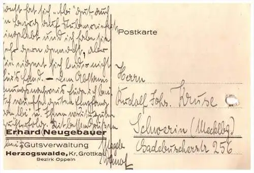 E. Neugebauer in Herzogswalde / Nagodzice , Schlesien , 1943 , Kr. Grottkau b. Oppeln !!!