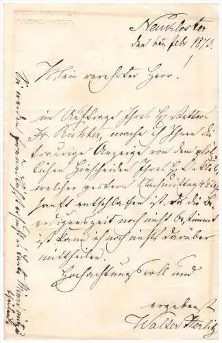 Schreiben von 1873 - W. Herlitz in Neukloster , Mecklenburg !!! H. Bühler