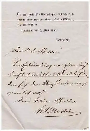 Schreiben von 1856 - A. Bandelow in Tuchorze b. Bomst !!! Posen !!!