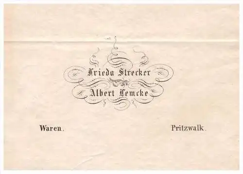 Dokument um 1865 - F. Strecker und A. Lemcke in Waren / Müritz und Pritzwalk !!! Mecklenburg !!!