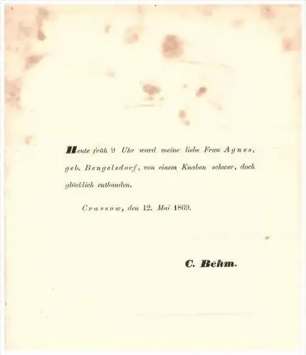 Schreiben von 1869 - A. Bengelsdorf in Crassow / Zurow bei Neukloster !!! Krassow , Mecklenburg , Behm