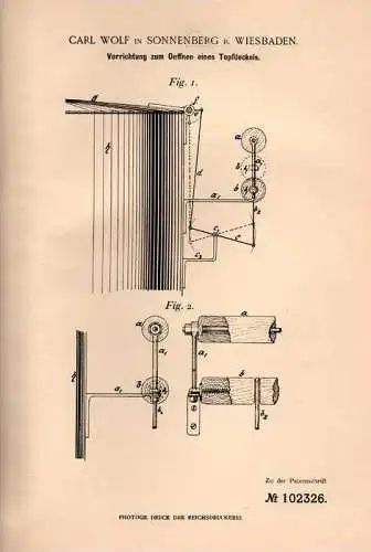 Original Patentschrift - C. Wolf in Sonnenberg b. Wiesbaden , 1898 , Öffner für Topfdeckel , Topf , Kochen !!!