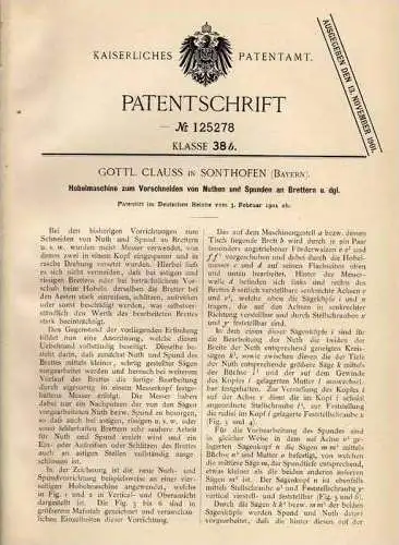 Original Patentschrift - G. Clauss in Sonthofen , 1901, Hobelmaschine , Tischlerei , Holz , Hobel !!!