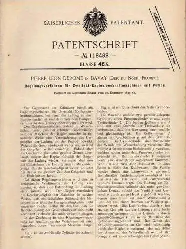 Original Patentschrift - P. Derome in Bavay , 1899 , Zweitakt - Explosionsmaschine !!!