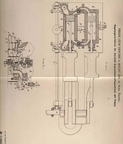 Original Patentschrift - P. Derome in Bavay , 1899 , Zweitakt - Explosionsmaschine !!!