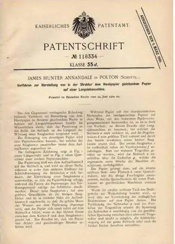 Original Patentschrift - J. Annandale in Polton , scotland , 1900 ,Production of paper  !!!