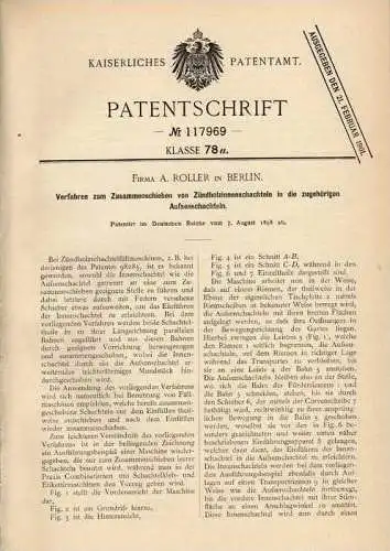 Original Patentschrift - Fa. Roller in Berlin , 1898 , Apparat für Zündholzschachtel , Streichholzschachtel !!!