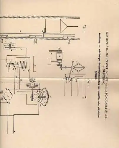 Original Patentschrift -  Elektrizitäts AG in Nürnberg , 1900 , Geschwindigkeitsregelung  für Aufzüge , Lift , Fahrstuhl
