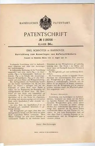 Original Patentschrift -  E. Schröter in Hannover , 1900 , Auswringer für Wischlappen , Swiffer !!!