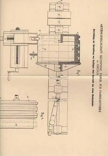 Original Patentschrift - Kronprinz Fabrik für Fahrrad Teile in Ohligs , 1899 , Herstellung von Felgen !!!