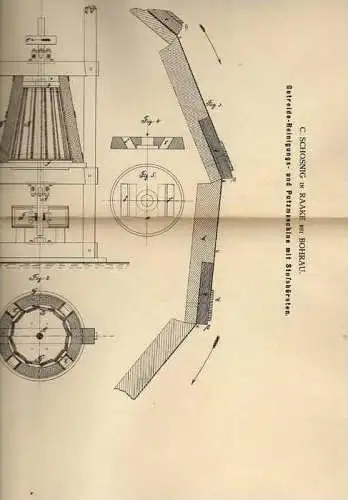 Original Patentschrift -  C. Schosnig in Rraake bei Bohrau , 1882 , Getreide Reinigungsmaschine !!!
