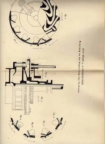 Original Patentschrift - J. Beche in Hückeswagen , 1882 ,  Regelung von Turbinen !!!