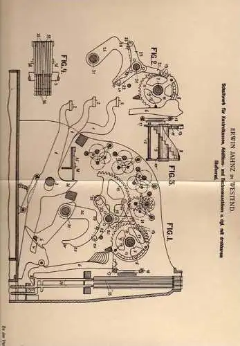 Original Patentschrift - E. Jahnz in Westend , 1901 , Rechenmaschine , Additionsmaschine , Mathematik , Schule !!!