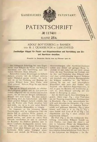 Original Patentschrift -  A. Bottenberg in Barmen und Langerfeld ,1900 , Flechtmaschine , Flechten , Klöppeln !!!