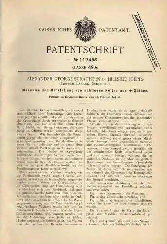 Original Patentschrift - A.G. Strathern in Hillside Stepps , Lanark ,1898 , Kettenmaschine , Scotland !!!