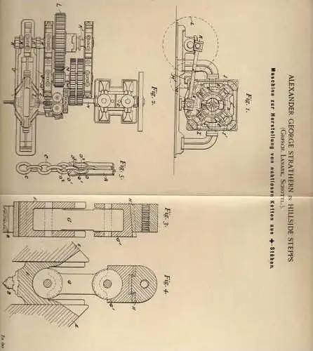 Original Patentschrift - A.G. Strathern in Hillside Stepps , Lanark ,1898 , Kettenmaschine , Scotland !!!