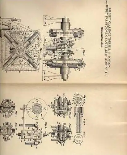 Original Patentschrift - Trussel u. Sawtelle in Boston / Leominster ,1900, Wasserkraftmaschine !!!