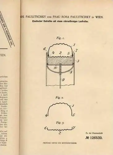 Original Patentschrift -  C. und R. Paulitschky in Wien , Reifen , Radreifen 1900 !!!