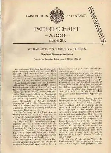Original Patentschrift - W.H. Harfield in London , 1899 ,  Elektrische Steuerungsvorrichtung !!!