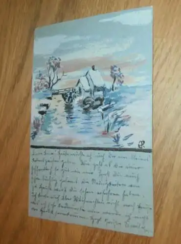 Edenkoben , 1909 , gemalte Ansichtskarte mit Mühle , Wassermühle , Postkarte !!!