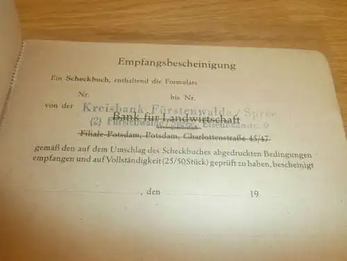 altes Scheckheft Fürstenwalde / Spree , ca. 1940, mit Blanko Schecks , Sparkasse , Bank !!