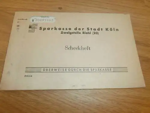 altes Scheckheft der Stadt Köln / Riehl , ca. 1948, mit 18 x Blanko Scheck , Sparkasse , Bank !!
