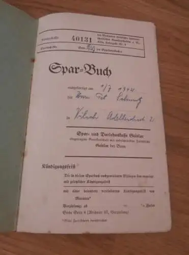 altes Sparbuch Geislar b. Bonn , 1942 - 1948 , Peter Schmitz in Vilich b. Bonn , Sparkasse , Bank !!
