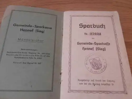 altes Sparbuch Hennef , 1945 - 1948 , Johanna Larsonneur geb. Otto in Hennef / Sieg , Sparkasse , Bank !!