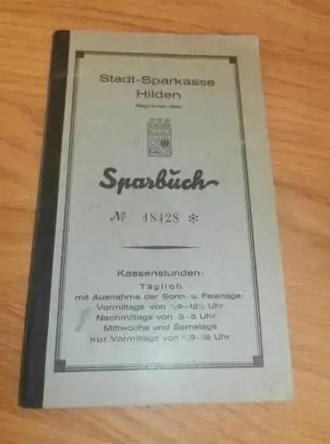 altes Sparbuch Hilden , 1938 - 1944 , Elisabeth Levedag geb. Daniels in Köln - Mühlheim , Sparkasse , Bank !!