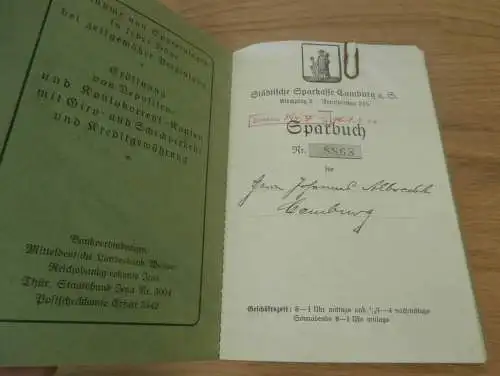 altes Sparbuch Camburg a. Saale , 1939 - 1945 , Johannes Albrecht in Camburg / Dornburg , Sparkasse , Bank !!