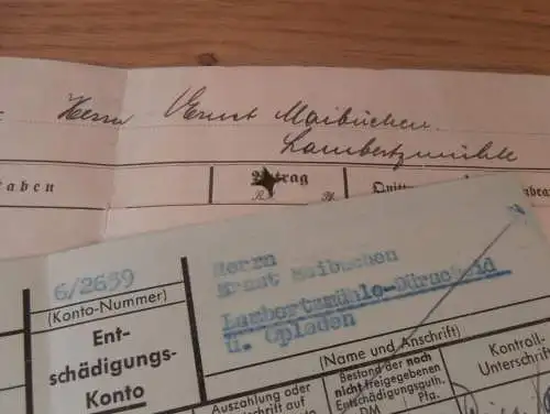 2x altes Sparbuch Wermelskirchen , 1927 - 1955 , Ernst Maibüchen in Lambertzmühle - Dürscheid , Mühle , Sparkasse , Bank