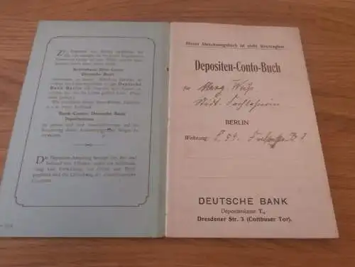 altes Sparbuch Berlin , 1912-1923 , Margarete Weiß , Fichtestraße in Berlin , Sparkasse , Bank !!