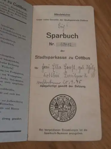 altes Sparbuch Cottbus , 1942 - 1944 , Ella Ernst geb. Schulz in Cottbus , Sparkasse , Bank !!