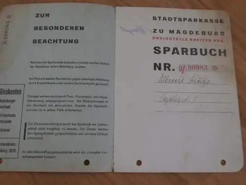altes Sparbuch Magdeburg , 1937 - 1944 , Albrecht Schultze in Magdeburg , Sparkasse , Bank !!